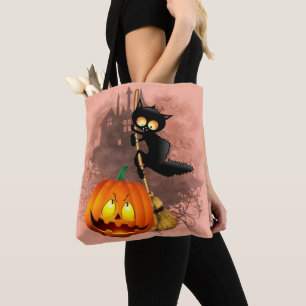 Bolsa Tote Gato assustado com o personagem do Dia das Bruxas 