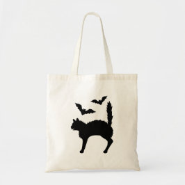 Bolsa Tote Gato Assustado Silhueta Preta Com Morcegos Hallowe