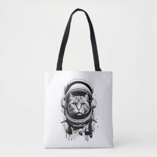 Bolsa Tote Gato Astronauta Preto e Branco