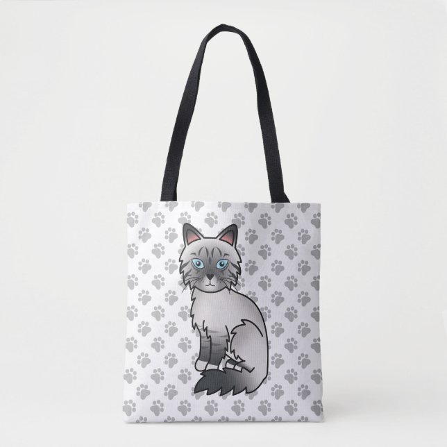 Bolsa Tote Gato Atigrado de Pontas Azuis Birman / Ragdoll Cut (Frente)