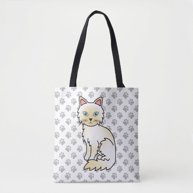 Bolsa Tote Gato Birman / Ragdoll fofo de Pontos Creme & Patin (Frente)