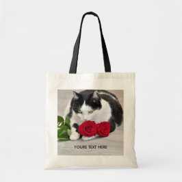 Bolsa Tote Gato bonito com a rosa vermelha