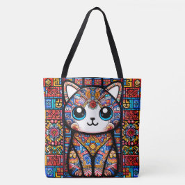 Bolsa Tote Gato Bonito com Charme de Padrão Tradicional