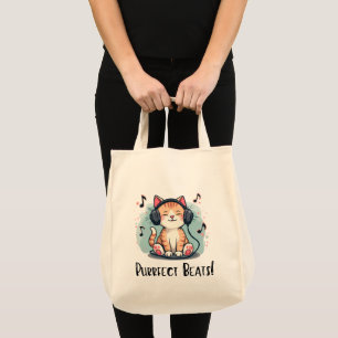 Bolsa Tote Gato bonito com Fones de ouvido Kawaii Music Lover