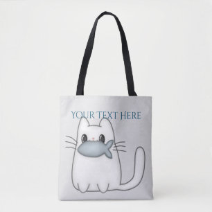 Bolsa Tote Gato bonito com o prêmio Peixe