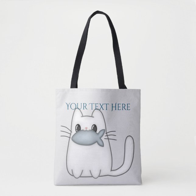 Bolsa Tote Gato bonito com o prêmio Peixe (Frente)
