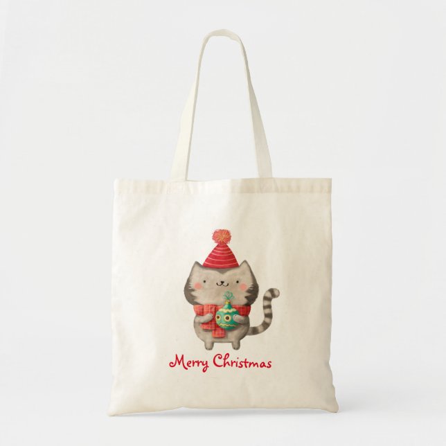 Bolsa Tote Gato bonito do Natal (Frente)