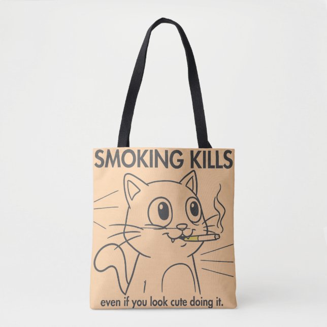 Bolsa Tote Gato Bonito - Matar Fumante Engraçado Anti-Smoking (Frente)