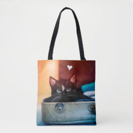 Bolsa Tote Gato bonito na mala de viagem com coração -