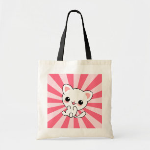 Bolsa Tote Gato Branco e Bonito Cawaii Rosa