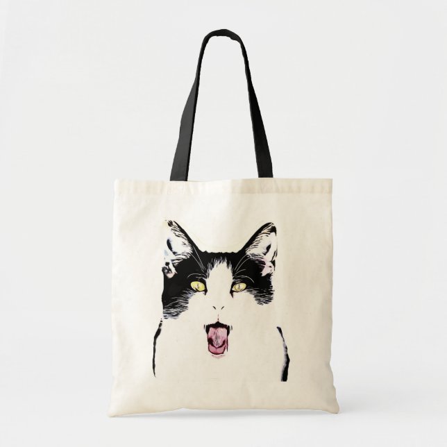 Bolsa Tote Gato branco e preto a rir (Frente)