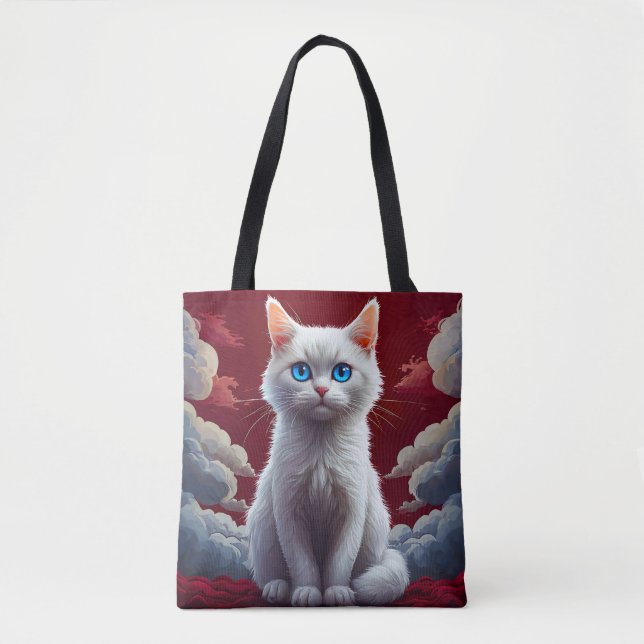 Bolsa Tote Gato Branco Fofo (Frente)