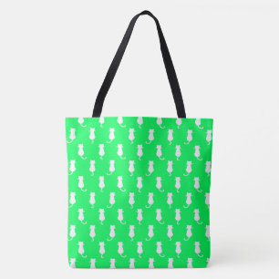 Bolsa Tote Gato Branco Isolado no Padrão de Bolinhas Verde A