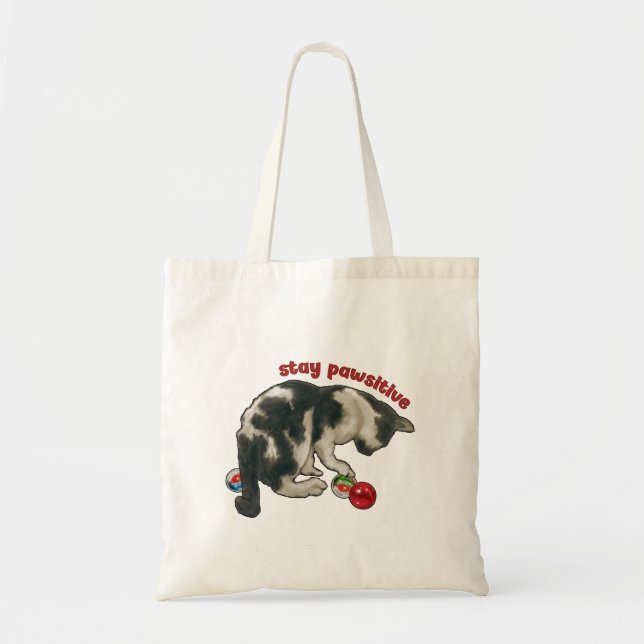 Bolsa Tote Gato Brincando com BOLAS DE GUDE, Fique Pata-posit (Frente)