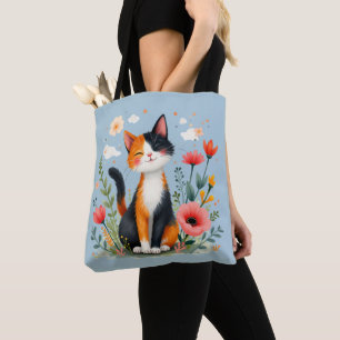 Bolsa Tote Gato Calico sorridente no Jardim Sangrento