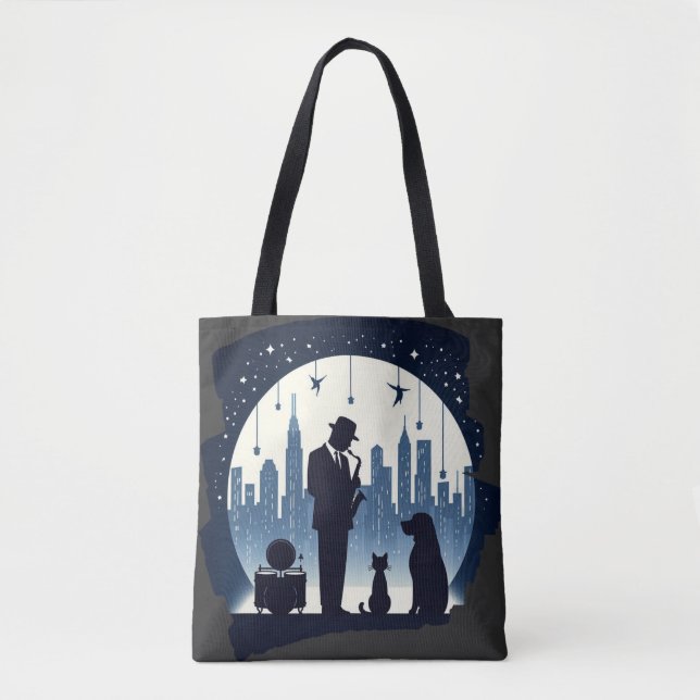 Bolsa Tote Gato, cão, jazz (Frente)
