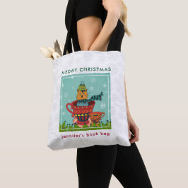 Bolsa Tote Gato Caprichoso Sentado numa Xícara de Chá Natal