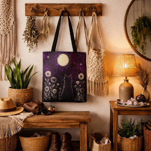 Bolsa Tote Gato Celestial Floral Roxo