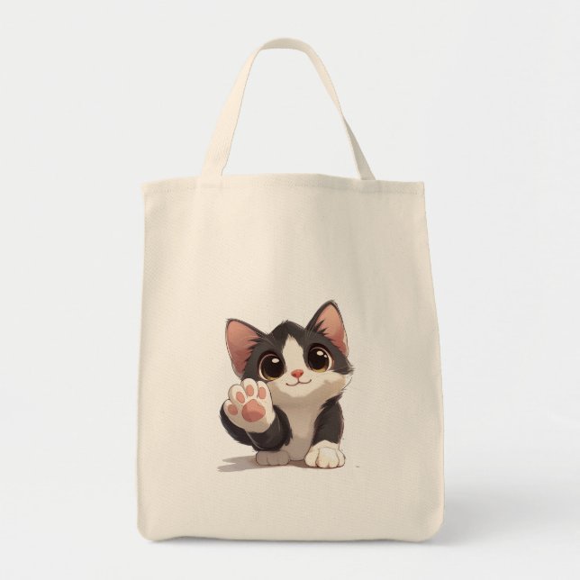 Bolsa Tote Gato Chibi Adorável Chegando - Kit de Cartoons Bon (Frente)