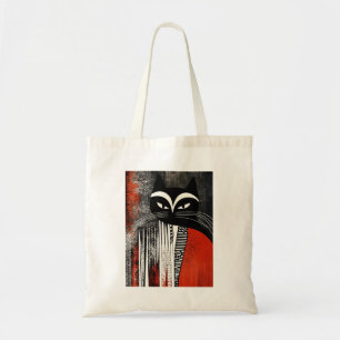 Bolsa Tote Gato Chic na Crimson: Preto Negrito, Branco e Verm