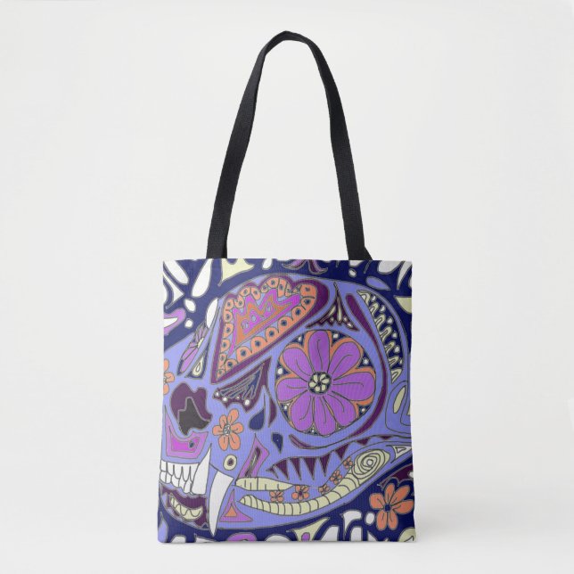 Bolsa Tote Gato Colorido com Padrões (Frente)