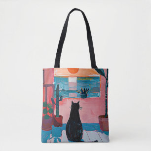 Bolsa Tote Gato Colorido de Pop de Arte de Mídia Mistura