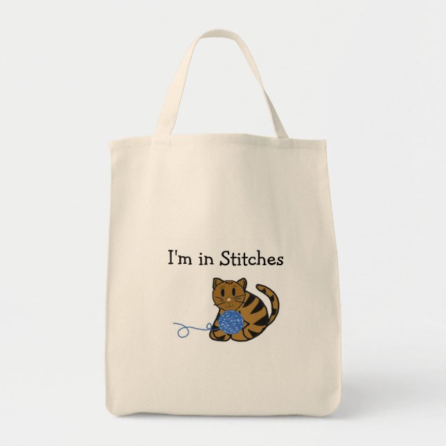 Bolsa Tote Gato com Bola de Linha e Dizendo (Frente)