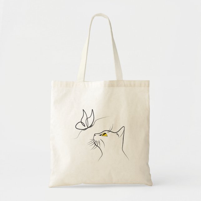 Bolsa Tote Gato com borboleta Abstrato Minimalística (Frente)