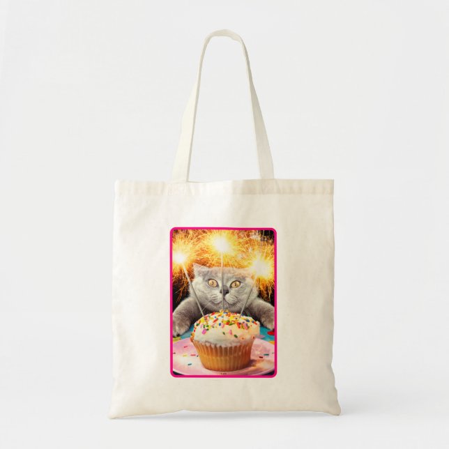 Bolsa Tote Gato com Cupcake Sparkler (Frente)