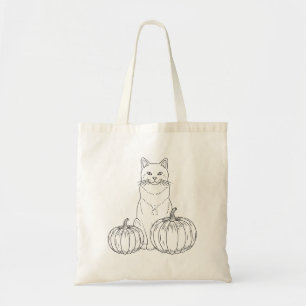 Bolsa Tote Gato Com Dois Pumpkins Line Art Cute Halloween