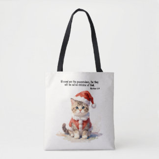 Bolsa Tote Gato com Fantasia de Papai Noel Natal