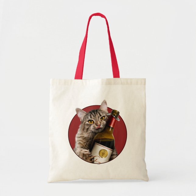 Bolsa Tote Gato Com Garrafa De Vinho (Frente)