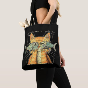 Bolsa Tote Gato com Olhos de Peixe Gatinho Paródia de Gato En