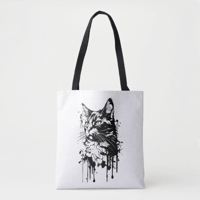 Bolsa Tote Gato com respingos Preto e Branco  (Frente)