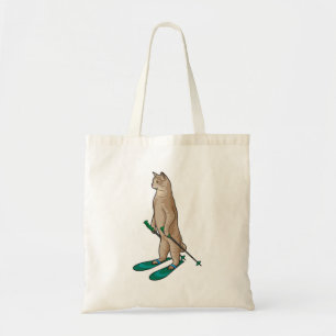 Bolsa Tote Gato como esquiador com bastões de esqui e esqui