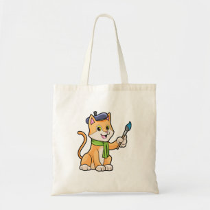 Bolsa Tote Gato como Pintor com Pincel e Escarpo
