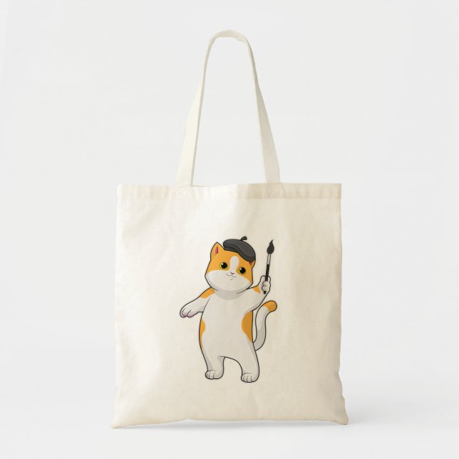 Bolsa Tote Gato como Pintor com Pintor (Frente)