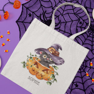 Bolsa Tote Gato de Abóbora do Halloween de Caqueira Cura