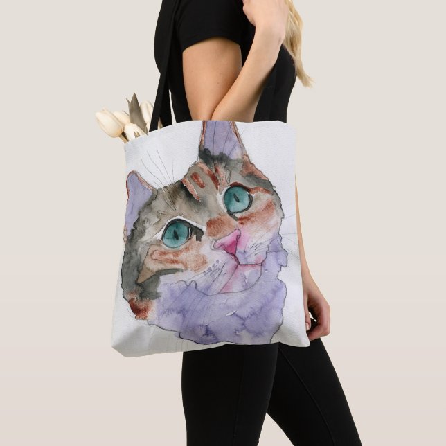 Bolsa Tote Gato de Aquarela (Close Up)