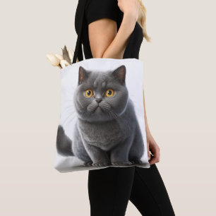 BOLSA TOTE GATO DE CARTÃO DE CABELO BRITÂNICO DA CINZA ADORÁV