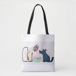 Bolsa Tote Gato de Cartoon Engraçado, Peixe Dourado, Cão