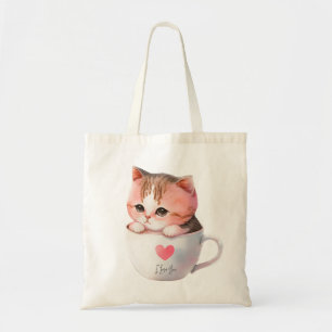 Bolsa Tote Gato de Chibi, Rosa, Cinzento, Cinzento-Cinzento, 