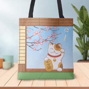 Bolsa Tote Gato de chita afortunado japonês, Maneki Neko