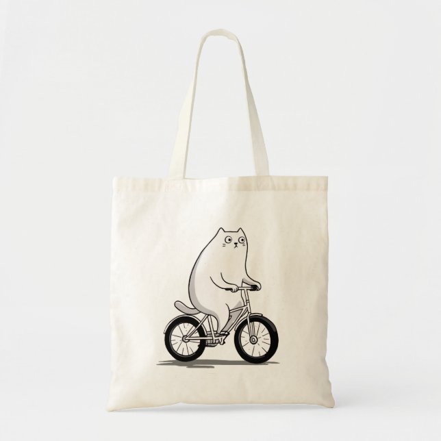 Bolsa Tote Gato de Chubby Bonito Andando de Bicicleta (Frente)