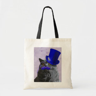 Bolsa Tote Gato de Cinza com chapéu azul e bigode
