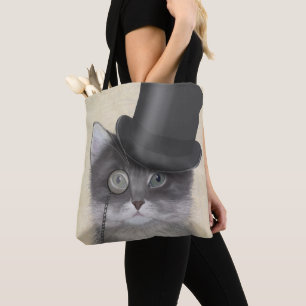 Bolsa Tote Gato de cinza com Chapéu Superior