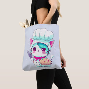 Bolsa Tote Gato de cozinha de pastelaria com torta e faca  