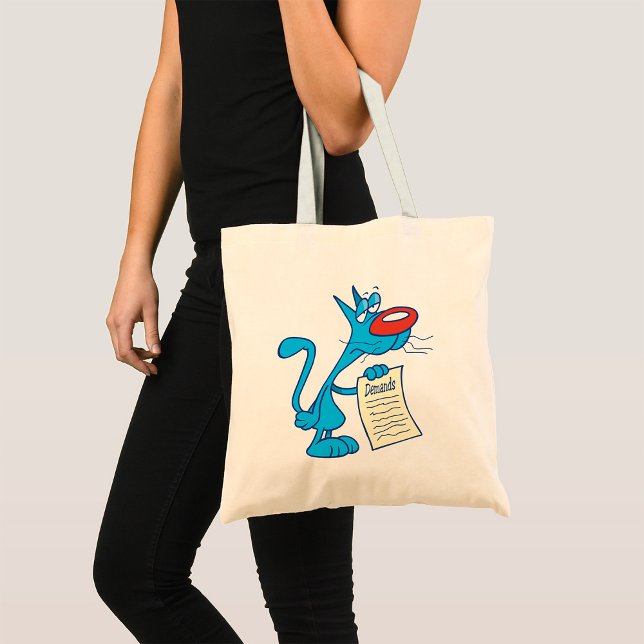 Bolsa Tote Gato de Desenho Animado Azul Mal-Humorado com List (Criador carregado)