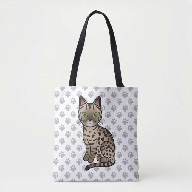 Bolsa Tote Gato de desenho animado fofo Bronze Egyptian Mau & (Frente)