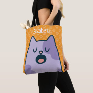 Bolsa Tote Gato de desenho animado roxo engraçado, opção de n